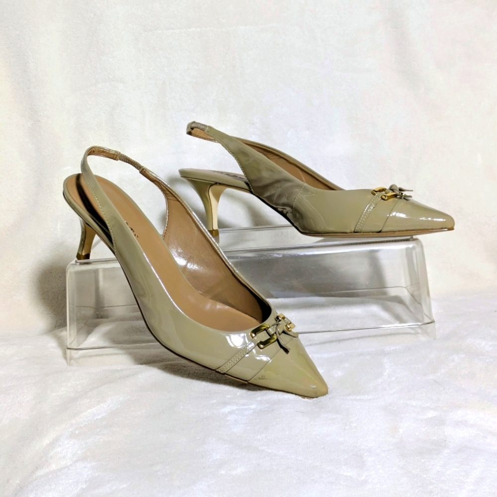 Talbots Nude Kitten Heel Slings, Businesses, Casual, Neutral, Leather, Sz 9.5